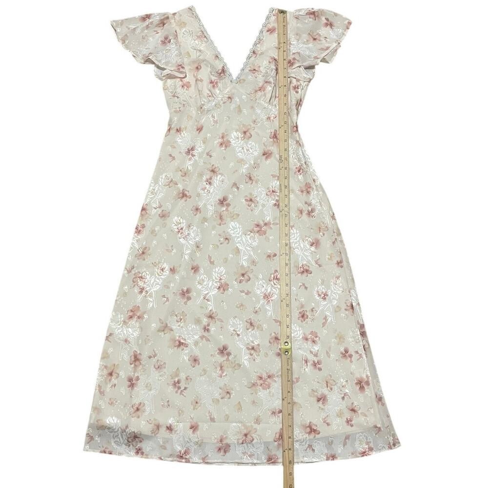 Storia Floral Boho Midi Dress M V-Neck Flutter Sleeve Lace Boho Chic Romantic - Picture 9 of 10